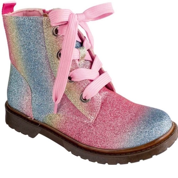 Natural Steps “Elsie” Pastel Glitter Rainbow Combat Boots - Picture 7 of 11